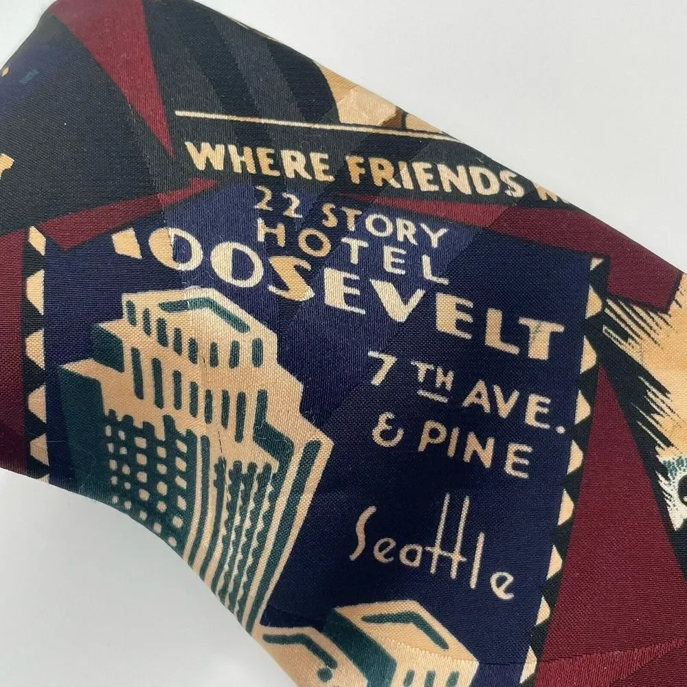 Vtg Bugle Boy Mens Tie‎ Art Deco Ritz Carlton Roosevelt Hotel 3 3/4